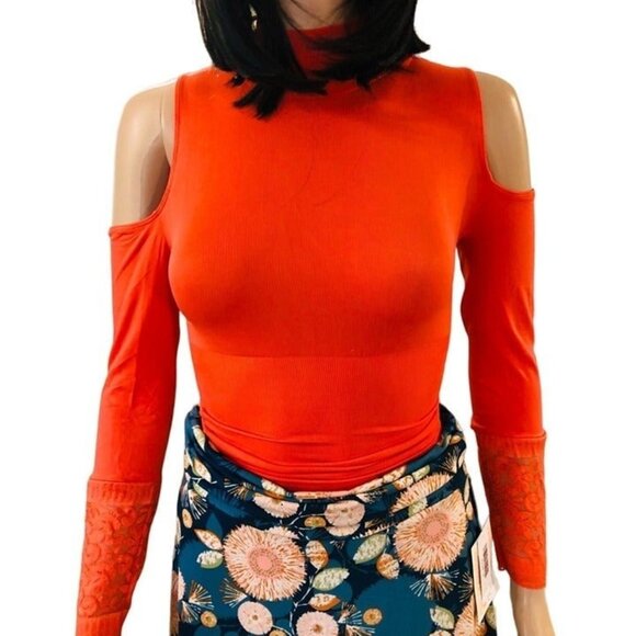 Ritchi Long Sleeve Cold Shoulder Shaping Bodysuit in Vibrant Orange size XL - Picture 3 of 7